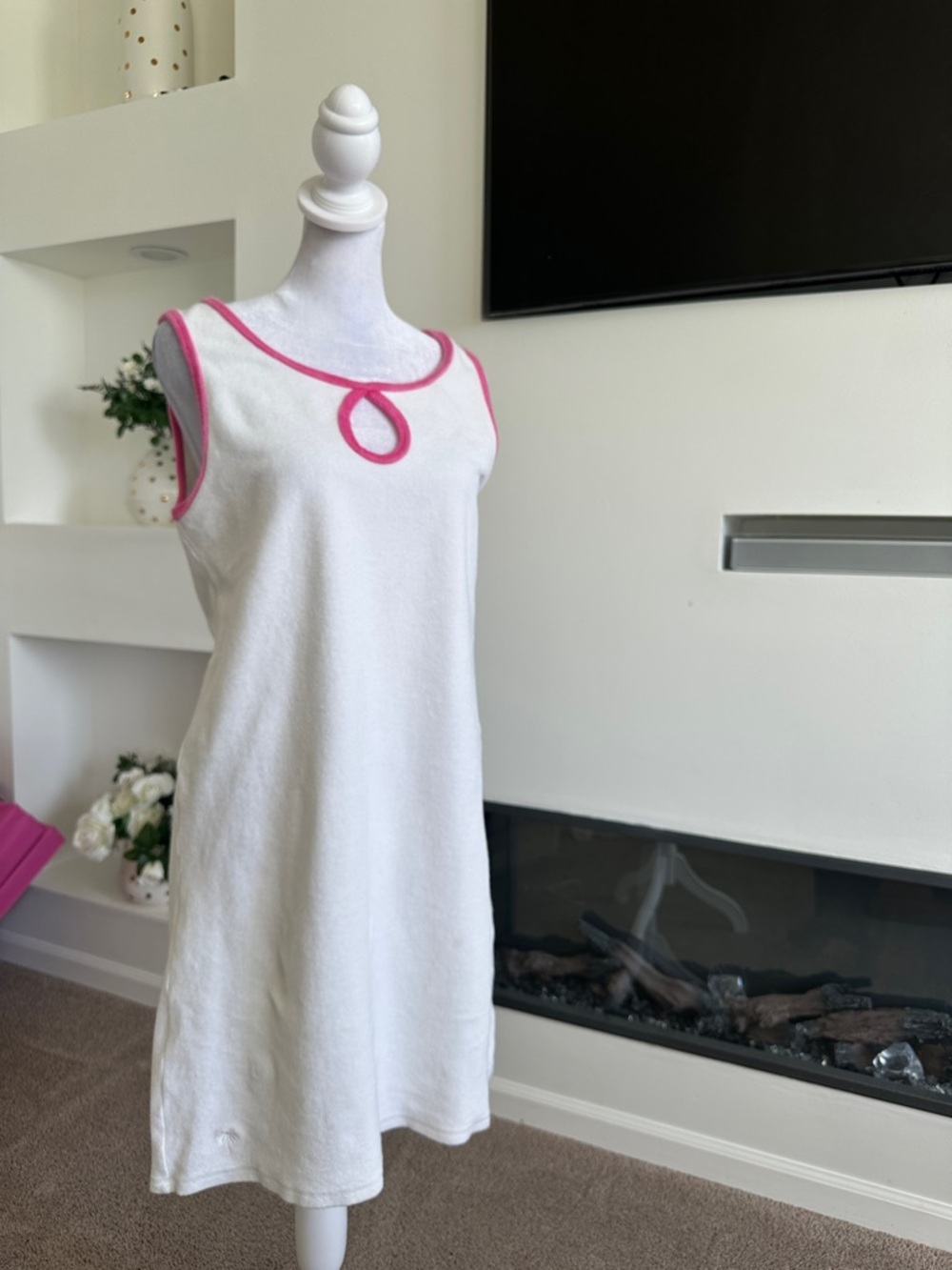 Lilly Pulitzer White Terry Sleep Chemise with Pink Trim